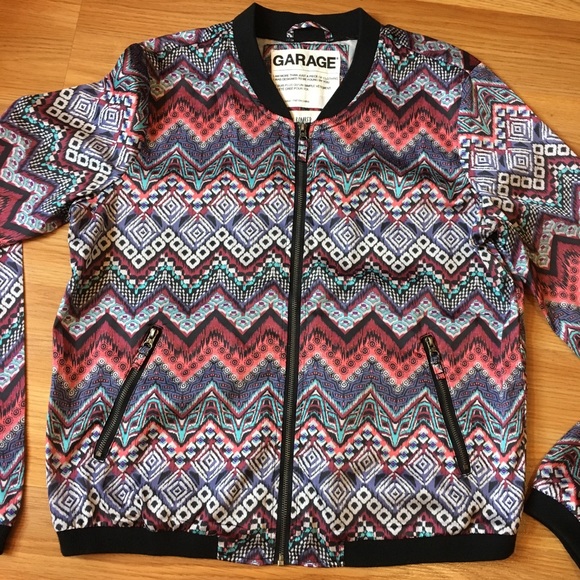 Garage Chevron Printed Lightweight Bomber Jacket Size M - Picture 5 of 7
